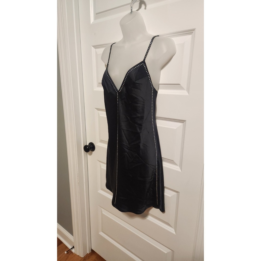 Victoria's Secret Dream Angels Black Satin & Rhinestone Slip Nightgown XS Y2K - Picture 3 of 13